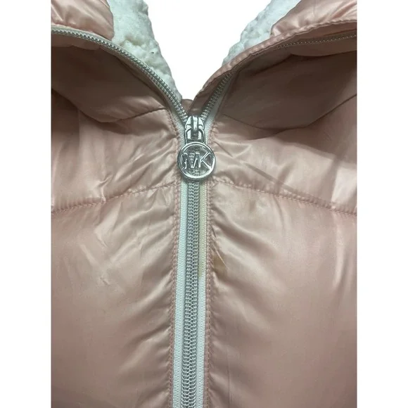 Michael Kors Youth Size 14 Pink Puffer Coat Zip Up Hooded Jacket - Picture 2 of 3